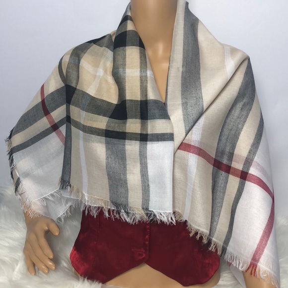 Beige Plaid Scarf Wrap Pashmina - Picture 4 of 8